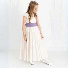 Children's Long Dress 123 In 25 Colors Of Sash Bridesmaid Flower Girl Ref4166 - Màu Lilac Tím - Xem 2