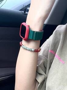 2条可调节磁吸硅胶表带及柔软可爱镂空保护壳，兼容 38/40/41/42/44/45/46/49mm，适用于 Ultra/SE/11/10/9/8/7/6/5/4/3/2/1系列，智能手表配件，绿色+红色 - 紅配綠+鏤空紅殼 - 查看 3