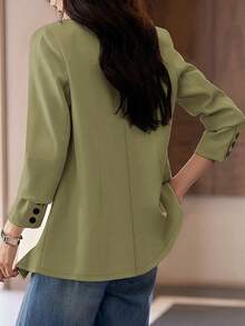 女式单排扣长袖西装外套（袖口带纽扣） - 軍綠色 - 查看 2