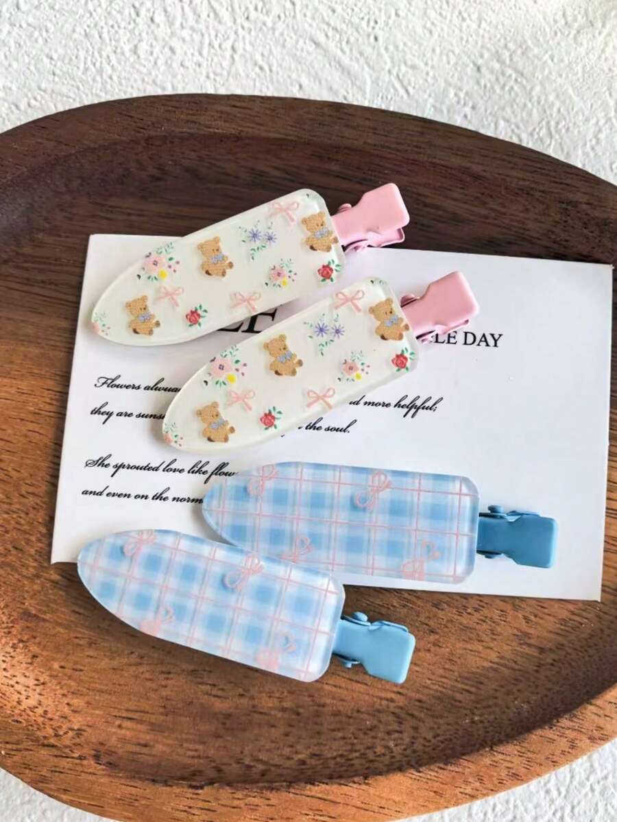 4件套多巴胺色花朵鳄鱼夹发饰，甜美少女侧夹，刘海夹，发饰，发饰，美发工具，美容配件，女士卷发发饰，美发用品，秋季，女士发饰，美发工具，美发用品，美容配件，礼物，旅行，女士礼物，美发用品，圣诞礼物