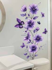 1pc Purple Floral Butterfly Wall Sticker; Removable Floral Decoration; Peel And Stick; Suitable For Living Room, Bedroom, Door, Hallway, Sofa, TV Background Wall. Wall Decor Room Decor Stickers Home Decor