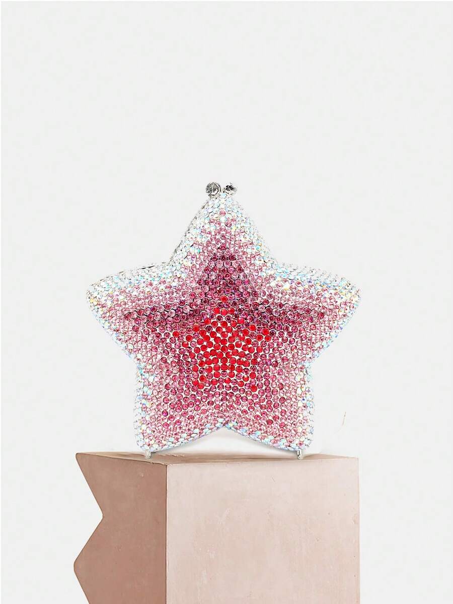 Micro Jewelry Designer Women's Shiny Crystal Star Clutch Bag, Unique Crystal Evening Bag, Luxury Chain Handbag, Suitable For Weddings, Galas And Other Occasions, The Best Gift For Her - Màu Hồng baby - Xem 1