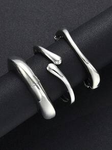 Bộ 6 vòng tay kim loại dày, bộ vòng tay nữ, trang sức vòng tay có thể xếp chồng, bộ vòng tay dày. - Bạc - Xem 8