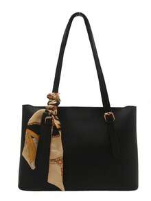 New Luxury Solid Color High-End Versatile Women Shoulder Tote Bag - Black - View 3