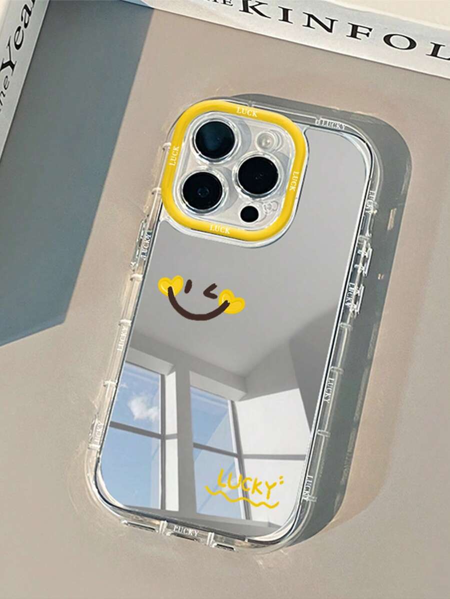 1个黄色爱心笑脸镜面手机壳，创意双层PC硬壳带镜头环，防震，兼容 16/16 Pro/16 Pro Max/16 Plus/15/14/13/12/11/16E，也兼容 17/17 Pro/17 Air/17 Pro Max - 彩色 - 查看 1