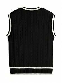 Áo vest dệt kim sọc tương phản đa năng thường ngày dành cho nam - màu đen - Xem 3