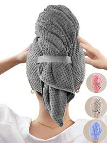 1条珊瑚绒菠萝形干发巾，女士加厚长发干发帽，轻盈超强吸水，柔软亲肤，速干，弹性浴帽，适用于沙龙、酒店、运动、居家，可用作毛巾或护肤品 - 彩色 - 查看 1