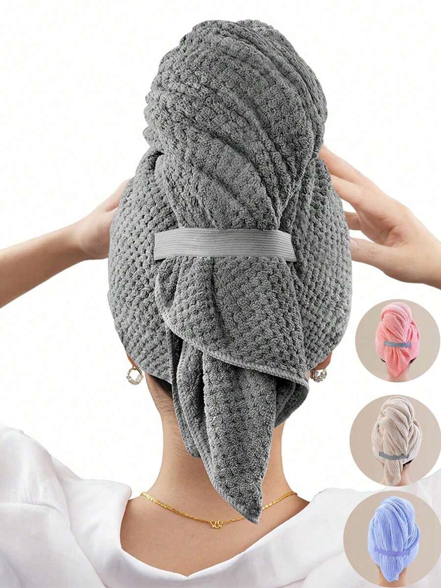 1条珊瑚绒菠萝形干发巾，女士加厚长发干发帽，轻盈超强吸水，柔软亲肤，速干，弹性浴帽，适用于沙龙、酒店、运动、居家，可用作毛巾或护肤品 - 彩色 - 查看 1