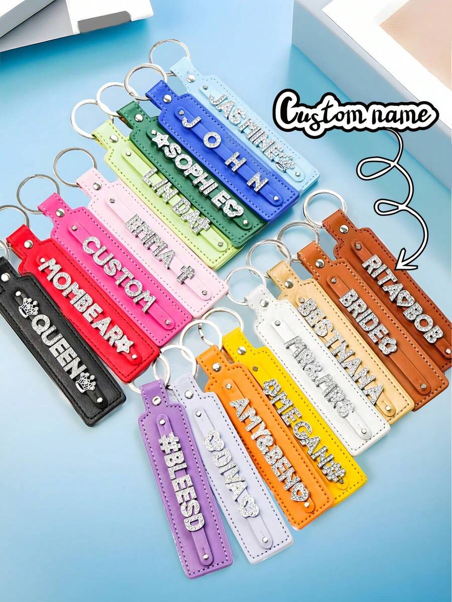 1pc Customized Accessory & Pendant, Customized Crystal Letter Keychain, Shiny Personalized Leather Keychain Accessory, Gothic Letter Car Keychain, Gift For Men & Women, Creative/Mother's Day/Valentine's Day/Gift - Multicolor - View 1