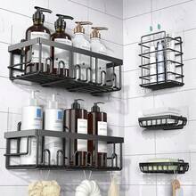 Adhesive Shower Caddy, 5 Pack Rustproof Stainless Steel Bath Organizers With Large Capacity, No Drilling Shelves For Bathroom Storage & Home Decor