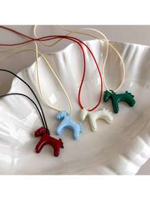 1pc Colorful Enamel Glazed 3D Mini Horse Pendant Necklace, Casual Knotted Sweatshirt Chain, Cute & Playful For Summer - Pendant Necklace - View 12
