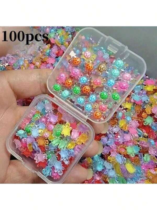 100 قطعة/200 قطعة علبة قلادة سلحفاة صغيرة تضيء في الظلام، ديكورات راتنجية مسطحة الظهر ملونة، مناسبة لفن الأظافر DIY، تجميع الصور، أقراط الزفاف والمشغولات الفنية، هدايا الحفلات، ديكور الغرفة، لا تحتاج إلى بطارية، ديكور السلحفاة