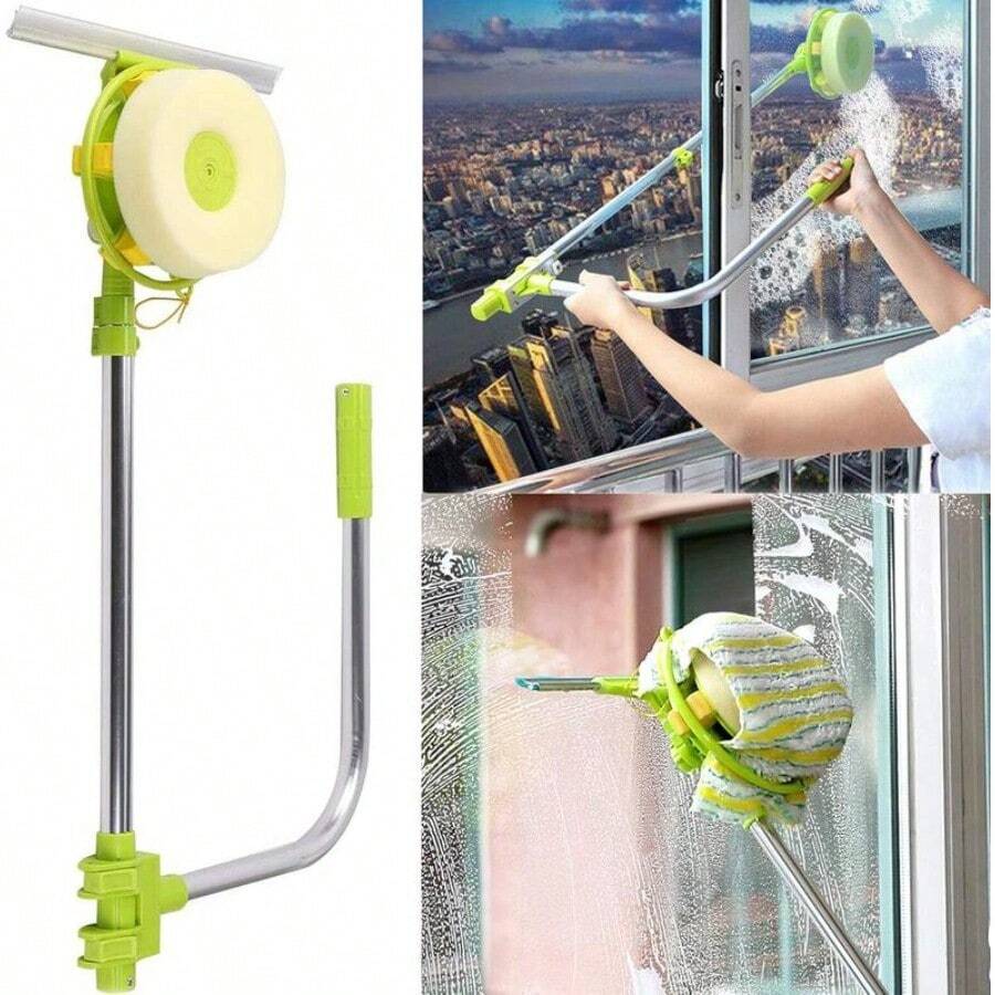 Window Cleaner 2-In-1 Telescopic Window Squeegee Set With Long Extension Pole, 0.6-1.4M Long Window Cleaning Tools High-Rise Window Cleaner Telescoping Pole Washer Head Sponge Rotating Head - Default - View 1