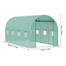 Walk-In Tunnel Greenhouse, 14.6x6.4x6.3 Ft Hoop House Greenhouse Tunnel, Plant Hot House With Galvanized Steel Frame, Green PE Cover, Roll-Up Zipper Door And 8 Windows For Outdoor - 綠色 - 查看 10