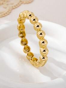 3 件/1 套简约时尚金色串珠波浪纹理不对称泪珠手链套装，适合女性，厚实光滑的金属和锌合金材质 - 金黃色 - 查看 7