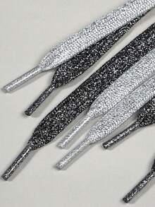 1 Pair Silver Metallic Shoelaces, Suitable For Casual Shoes And Sneakers - Multicolor - View 4