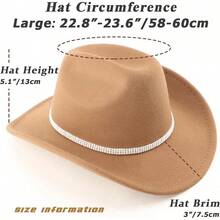 Classic Western Felt Cowboy Hat With Wide Brim For Outdoor Use - 1 Pack Style 7: Camel With Rhinestones Hatband - View 4