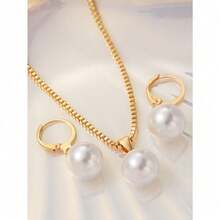 3pcs/Set Minimalist Pearl Necklace & Earrings Set, Suitable For Women's Daily, Festival And Party Wear
