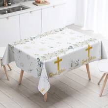 1 pieza Mantel desechable blanco con cruz y flores para bautizo, primera comunión, fiesta de cumpleaños - Temática religiosa, fabricado a máquina - Multicolor - Ver 7