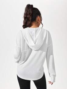 SHEIN Sports Drop Shoulder Zip Up Hooded Sports Jacket - White - View 3