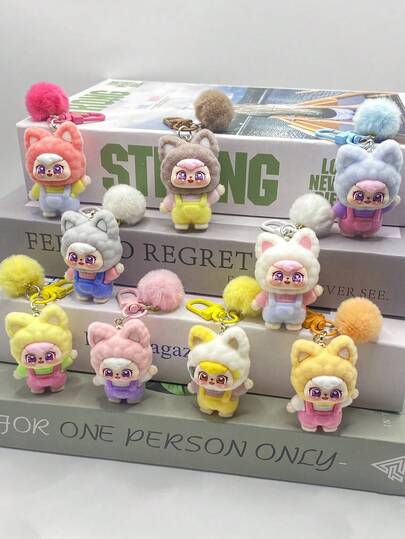 1pc Cute Cartoon Waving Cat Pear Pear Plush Doll Keychain Bag Charm