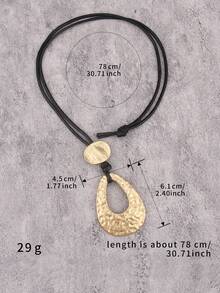 1pc Minimalist Round Beaded Alloy Pendant Necklace, Asymmetrical Geometric Circle Pendant, Daily Accessory, Gift For Girlfriend/Young Lady - Wax Rope - View 11