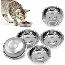 5 PCS Stainless Steel Bowl - Shallow Wide Flat Cats Food Bowls, Metal Kitten Dishes Whisker Friendly Fatigue Relief, Basic Plates Elevated Stand, Dishwasher Safeu2026 - Set of 12 - 查看 1