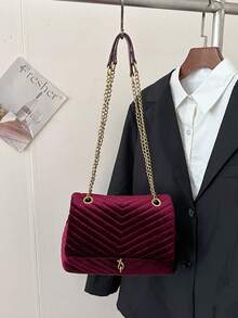 勃艮第刺绣链条绗缝女士单肩包/斜挎包