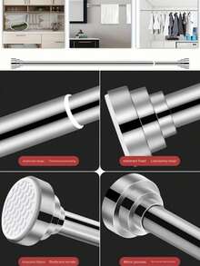 1pc Super Long No Drill Installation Stainless Steel Extendable Curtain Rod, 2.5CM Diameter, Black/Silver Curtain Rod, Wardrobe Hanging Rod, Retractable Rod, Clothesline, No Drilling Required, Stainless Steel Material, Easy Installation, Multi-Functional For Bedroom, Balcony, Wardrobe, Outdoor Clothesline, Suitable For Bathroom, Window, RV, Living Room, Bedroom