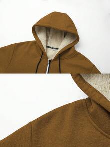 Men Plus Size Thermal Lined Thick Hooded Jacket, Fall/Winter, Thermal Lined Jacket - Brown - View 3