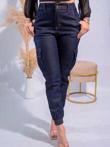 Women's Cargo Jeans Jogger High Waist Butt Lifting Premium Pants With Lycra Side Pockets - 牛仔褲清潔劑 - 查看 7