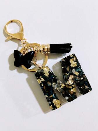 1pc Beige Resin Letter Heart Tassel Keychain, Cute Style Keyring Creative Accessory Gift For Friends