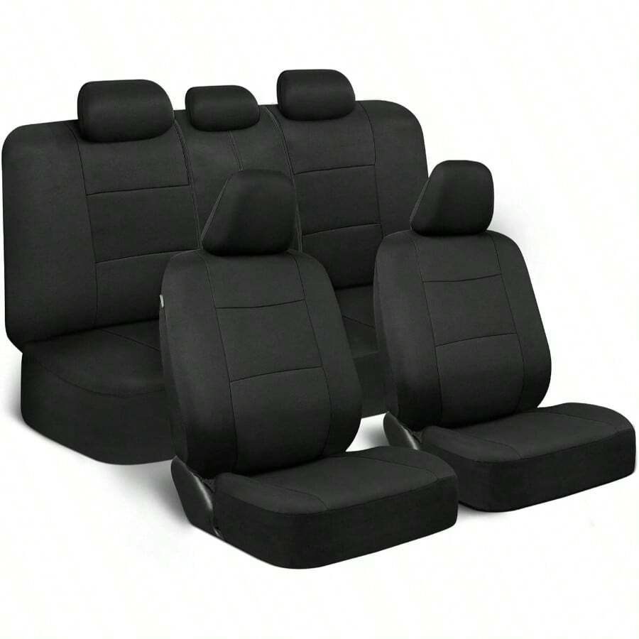 PolyPro Car Covers Full Set In Gray On Black, Front And Rear Split Covers, Easy To Install Car Seats Cover Set And Accessories Auto Trucks Van SUV - Gray - Solid Black - View 1