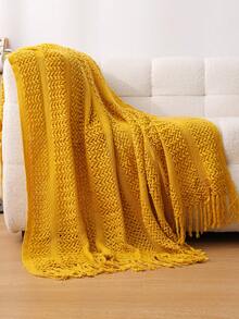A Solid Color Particle Knitted Blanket, Nordic Style Acrylic Rectangular Office Nap Sofa Blanket Air Conditioning Blanket Knitted Small Blanket Shawl Cover Blanket Blanket Bed End Blanket - Khăn quàng cổ xoắn màu vàng - Xem 2