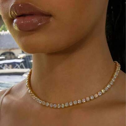 1pc Women's Rhinestone Embellished Necklace, Formal Occasion Necklace