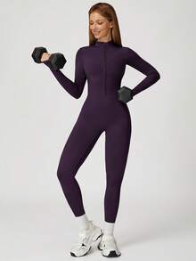 MASKERT 女士连体裤，舒适亲肤高弹运动服/瑜伽裤 - 紫色 - 查看 8