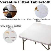 Square Spandex 34X34 Inches Fitted Tablecloth, Elastic Folding Picnic Card Table Cloth, Stretchy Patio Table Cover, Wipeable Tablecloths For Camping Outdoor Party Banquet White