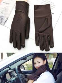 1 Pair Women's Thin Driving Gloves For Spring, Summer, Autumn, UV Protection, Elastic Lace Decor, Suitable For Outdoor Decoration