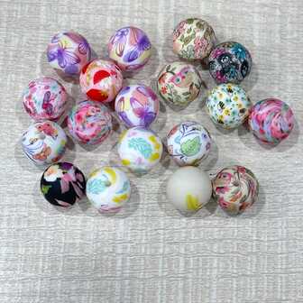 30pcs Watermark Pattern Silicone Beads, Colorful Leopard And Cow Patterns, Animal Prints Randomly Mixed, 15mm Round, Suitable For Jewelry And Crafts