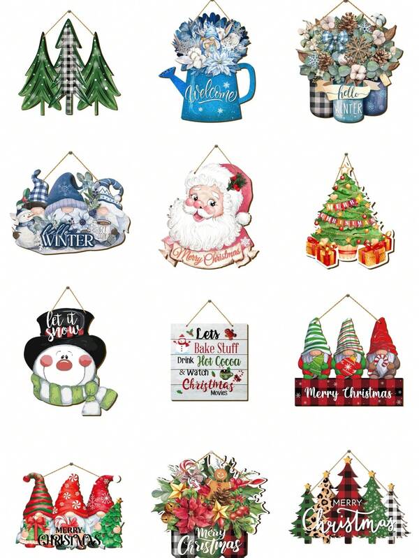 1 لافتة خشبية معلقة مضحكة للكريسماس، لافتة خشبية ريفية للشتاء والكريسماس مع تمثال جنوم/شجرة عيد الميلاد/رجل ثلجي/بابا نويل، هدية ريفية للكريسماس معلقة لديكور المدخل والشرفة والمنزل وغرفة المعيشة والنوم والمطبخ في عطلة