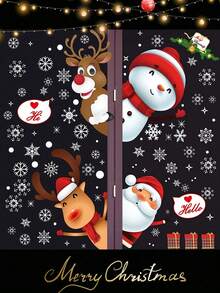 Nuevos 43 piezas de pegatinas de ventana con copos de nieve navideños, pegatinas de calcomanías navideñas - Decoración de calcomanías navideñas Vacaciones Copos de nieve Papá Noel Renos Muñeco de nieve Calcomanía, Pegatinas de decoración navideña, Decoración de cola de vacaciones - Multicolor - Ver 8