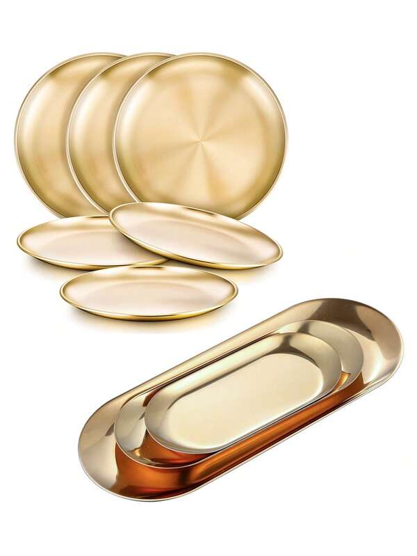 Stainless Steel Storage Tray 304 Stainless Steel Camping Meal Plate Reusable Stainless Steel Bowls And Plates Gold Plated Serving Tray Oval Shaped Utensils