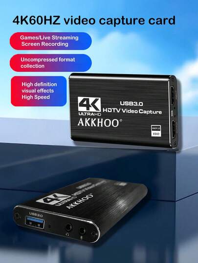Capture Card, Audio And Video Capture Card With Microphone 4K HDTV Loop Output, 1080p 60fps Video Recorder Is Suitable For Games/Live Broadcast/Video Conference, And Switch/PS/OBS/ Camera/PC.