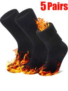 2/3/5 Pairs Thick Thermal Lined Socks, Warm Winter Socks For Men, Suitable For Outdoor Activities, Cycling, Skiing, Fits US 4.5,9/UK 3.5,8/EU 36,43, Cozy Socks - 5 Pairs Of Black - View 10