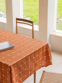 1pc Rustic Orange Plaid Tablecloth, High-Quality Versatile American Country Style Vintage Minimalist Kitchen Decor Rectangular Tablecloth For Family Gathering, Birthday Party, Dinner - Orange - View 6