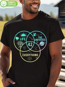 42 アンサー ライフ ユニバース エブリシング Tシャツ| ひッチハイカーのガイドにインスパイアされたグラフィックTシャツ、超ソフトで通気性抜群、ブラックのクルーネック、カジュアルなストリートウェアトップス、SFファンやカジュアルな服装に最適、幾何学模様のデザイン、吸湿性のある生地、わずかな伸縮性 - ホワイト - チェックする 6