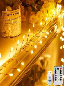 1pc 50/100 LED Christmas Fairy String Lights, Indoor Decorative String Lights, USB Powered, Remote Control, Timer, 8 Lighting Modes | DIY Decorative Lights For Bedroom, Indoor, Party, Christmas, Halloween, Wedding, Anniversary, Birthday Decorative String - Warm White - View 4