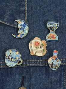Set de 5 piezas de pines esmaltados con diseños de la Noche Estrellada, pintura al óleo de Van Gogh, broches, insignias de solapa, regalos de joyería de arte divertido con animales para niños y amigos