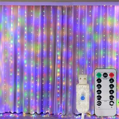8-Mode Remote Control LED Curtain Lights, USB Powered, Suitable For Christmas, Halloween, Birthday, Gift, Wedding, Yard, Bedroom, Home Decor, Party Atmosphere