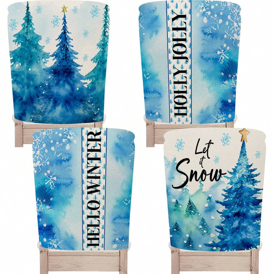 1pc/4pcs/24pcs Christmas Tree Pattern Removable Washable Chair Covers, Suitable For Home, Restaurant, Living Room, Kitchen Decoration In Winter - Multicolor - View 1